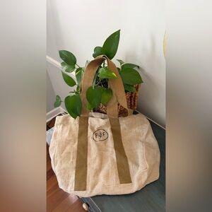 Jute Tote Bag, Everyday bag  with canvas shoulder handles, F&F logo.